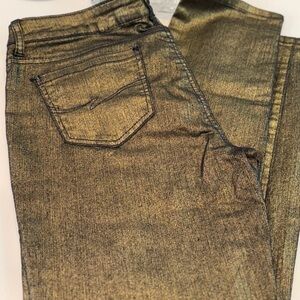Almost Famous Coated Gold Metallic Skinny Jeans Size 11 Baddie Glam Rockstar